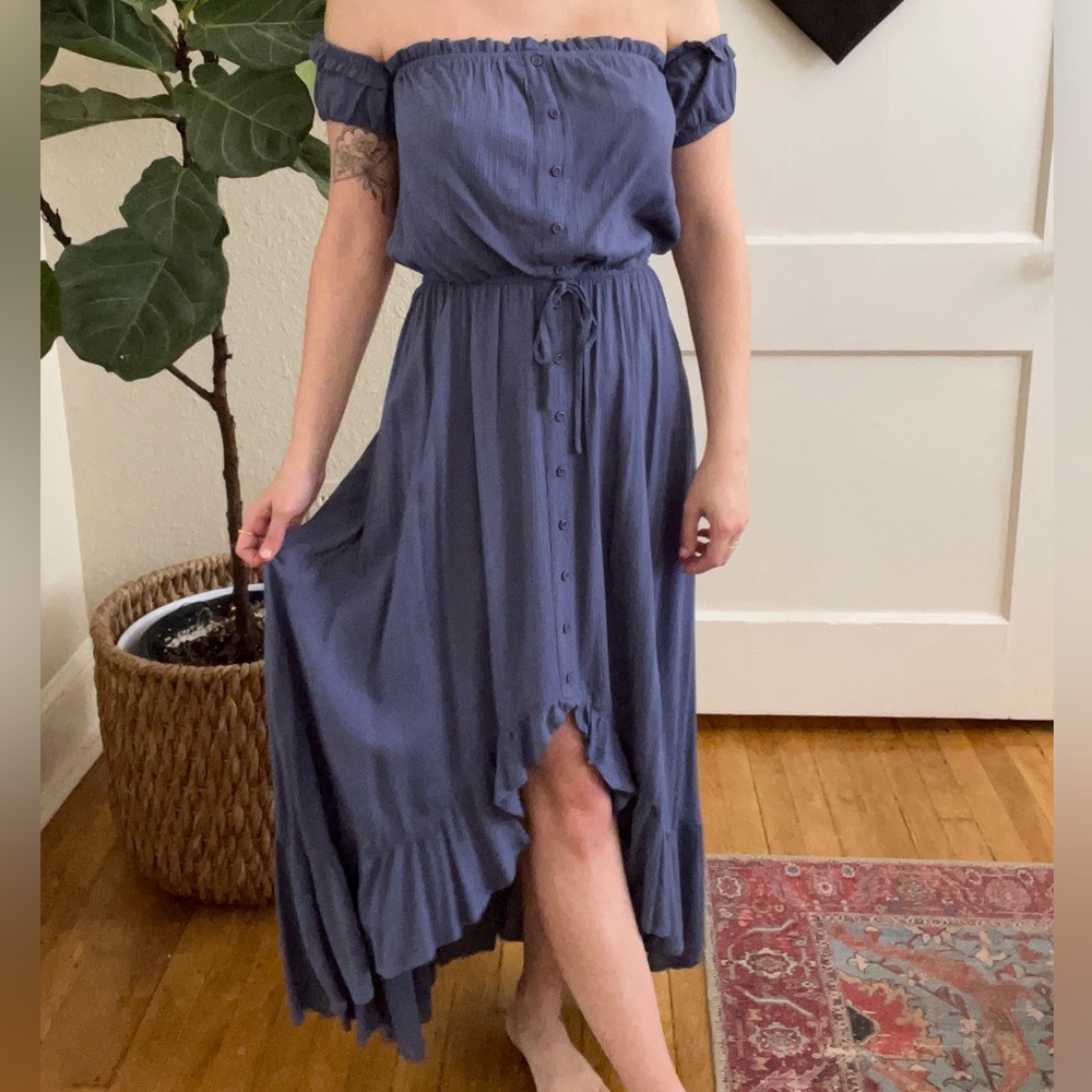 Indigo Off-Shoulder High-Low Dress